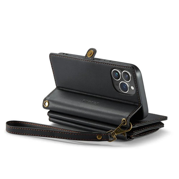 CASEME C36 Series For iPhone 13 Pro Case 7 Card Slots Leather Wallet Shockproof Phone Cover with Crossbody Lanyard