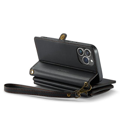 CASEME C36 Series For iPhone 13 Pro Case 7 Card Slots Leather Wallet Shockproof Phone Cover with Crossbody Lanyard