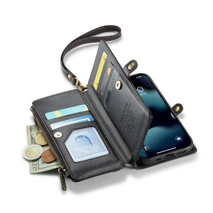 CASEME C36 Series For iPhone 13 Pro Case 7 Card Slots Leather Wallet Shockproof Phone Cover with Crossbody Lanyard