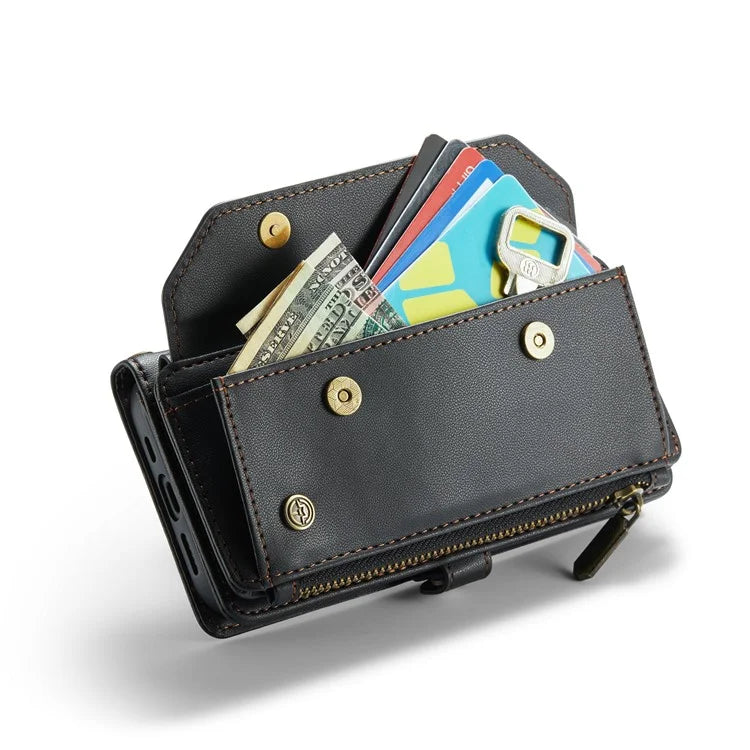 CASEME C36 Series For iPhone 13 Pro Case 7 Card Slots Leather Wallet Shockproof Phone Cover with Crossbody Lanyard
