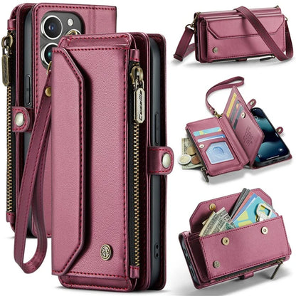 CASEME C36 Series For iPhone 13 Pro Case 7 Card Slots Leather Wallet Shockproof Phone Cover with Crossbody Lanyard