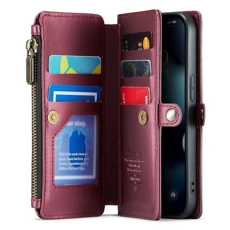 CASEME C36 Series For iPhone 13 Pro Case 7 Card Slots Leather Wallet Shockproof Phone Cover with Crossbody Lanyard