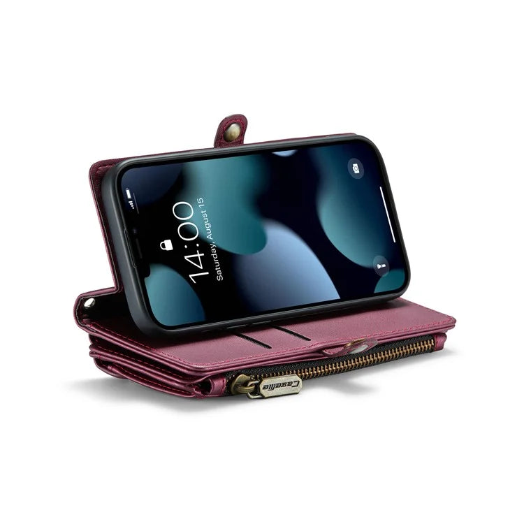 CASEME C36 Series For iPhone 13 Pro Case 7 Card Slots Leather Wallet Shockproof Phone Cover with Crossbody Lanyard