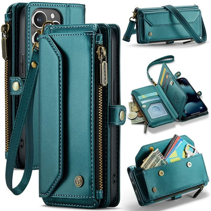 CASEME C36 Series For iPhone 13 Pro Case 7 Card Slots Leather Wallet Shockproof Phone Cover with Crossbody Lanyard