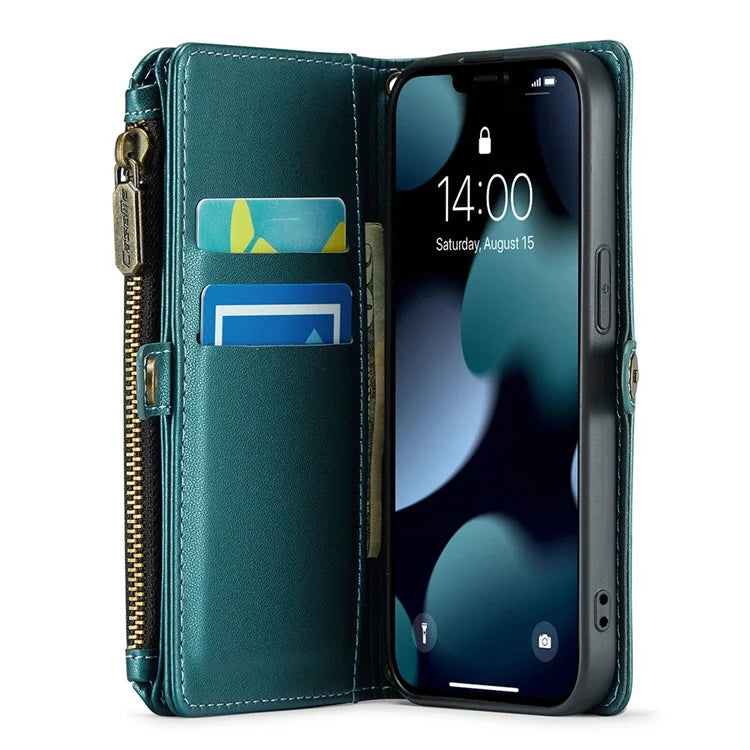 CASEME C36 Series For iPhone 13 Pro Case 7 Card Slots Leather Wallet Shockproof Phone Cover with Crossbody Lanyard