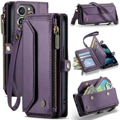 CASEME C36 Series For iPhone 13 Pro Case 7 Card Slots Leather Wallet Shockproof Phone Cover with Crossbody Lanyard