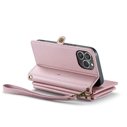 CASEME C36 Series For iPhone 13 Pro Case 7 Card Slots Leather Wallet Shockproof Phone Cover with Crossbody Lanyard