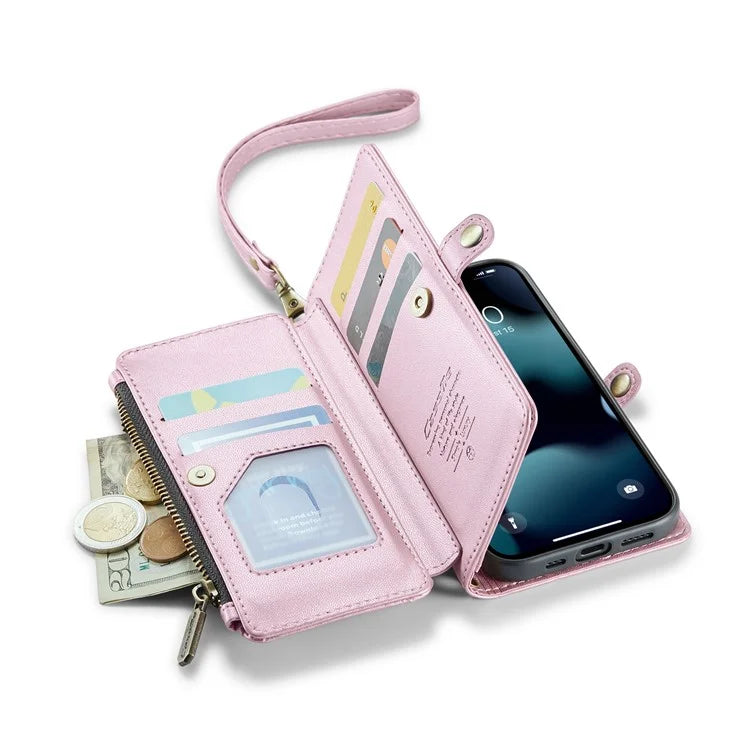 CASEME C36 Series For iPhone 13 Pro Case 7 Card Slots Leather Wallet Shockproof Phone Cover with Crossbody Lanyard