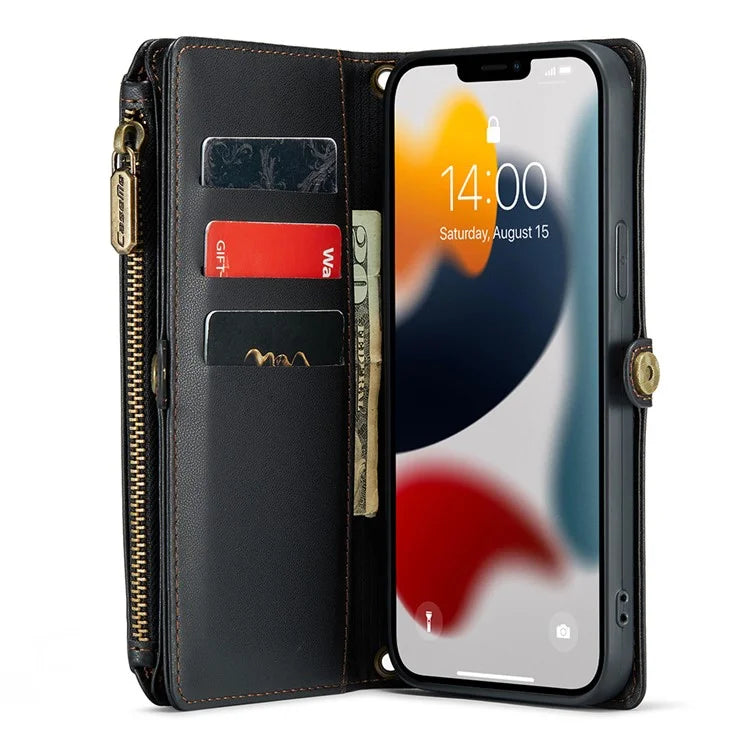 CASEME C36 Series For iPhone 13 Pro Max Case Leather Crossbody Phone Bag Cover 10 Card Holder