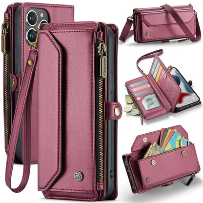 CASEME C36 Series For iPhone 13 Pro Max Case Leather Crossbody Phone Bag Cover 10 Card Holder