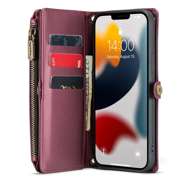 CASEME C36 Series For iPhone 13 Pro Max Case Leather Crossbody Phone Bag Cover 10 Card Holder