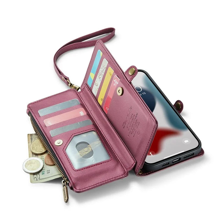 CASEME C36 Series For iPhone 13 Pro Max Case Leather Crossbody Phone Bag Cover 10 Card Holder
