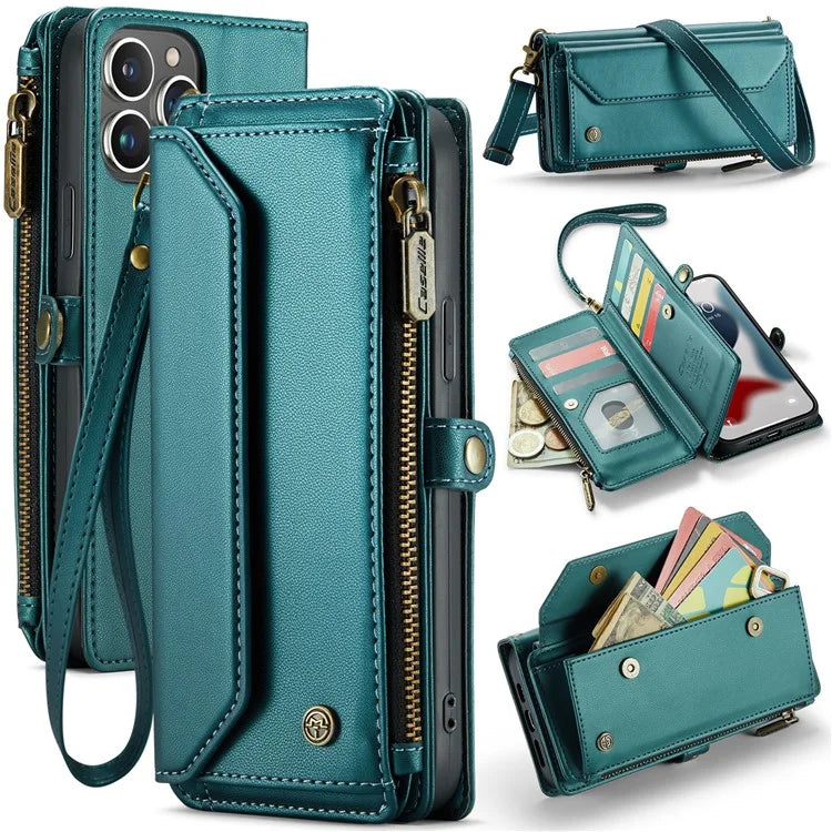 CASEME C36 Series For iPhone 13 Pro Max Case Leather Crossbody Phone Bag Cover 10 Card Holder