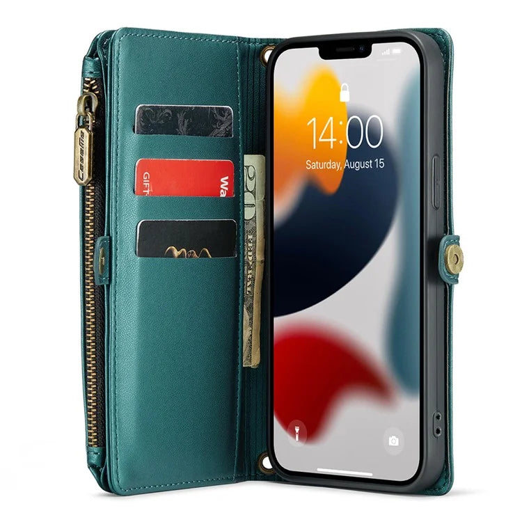 CASEME C36 Series For iPhone 13 Pro Max Case Leather Crossbody Phone Bag Cover 10 Card Holder