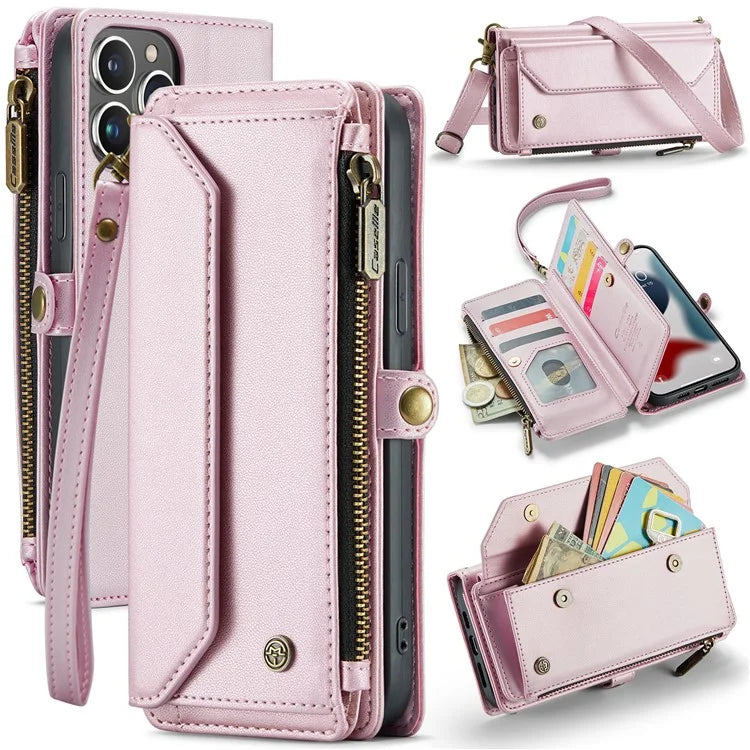 CASEME C36 Series For iPhone 13 Pro Max Case Leather Crossbody Phone Bag Cover 10 Card Holder