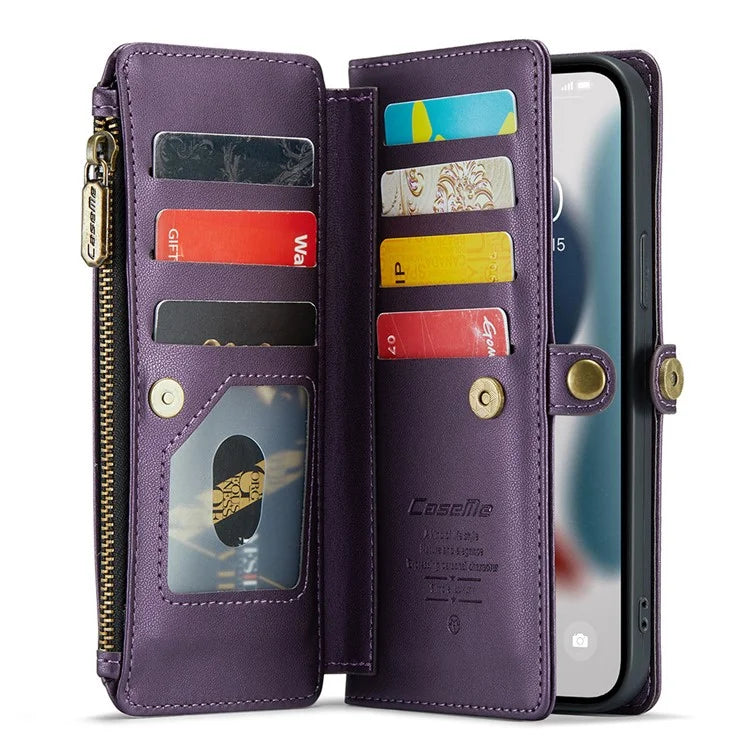 CASEME C36 Series For iPhone 13 Pro Max Case Leather Crossbody Phone Bag Cover 10 Card Holder