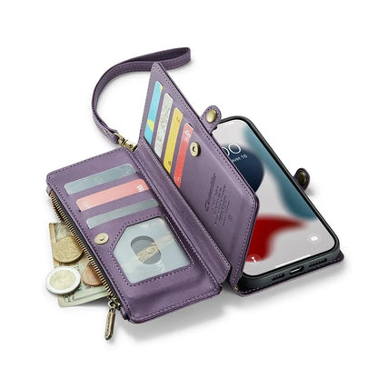 CASEME C36 Series For iPhone 13 Pro Max Case Leather Crossbody Phone Bag Cover 10 Card Holder