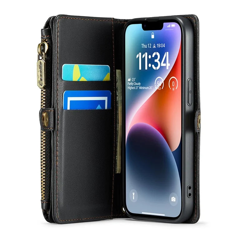 CASEME C36 Series For iPhone 14 Case Leather RFID Blocking Phone Cover Crossbody Shoulder Bag