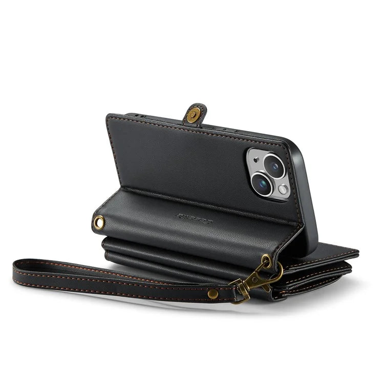 CASEME C36 Series For iPhone 14 Case Leather RFID Blocking Phone Cover Crossbody Shoulder Bag