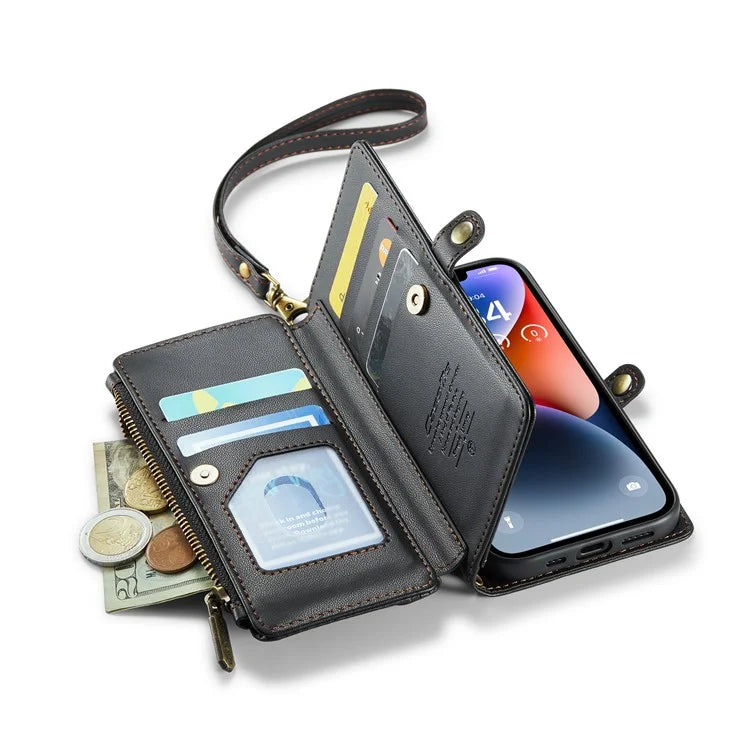 CASEME C36 Series For iPhone 14 Case Leather RFID Blocking Phone Cover Crossbody Shoulder Bag