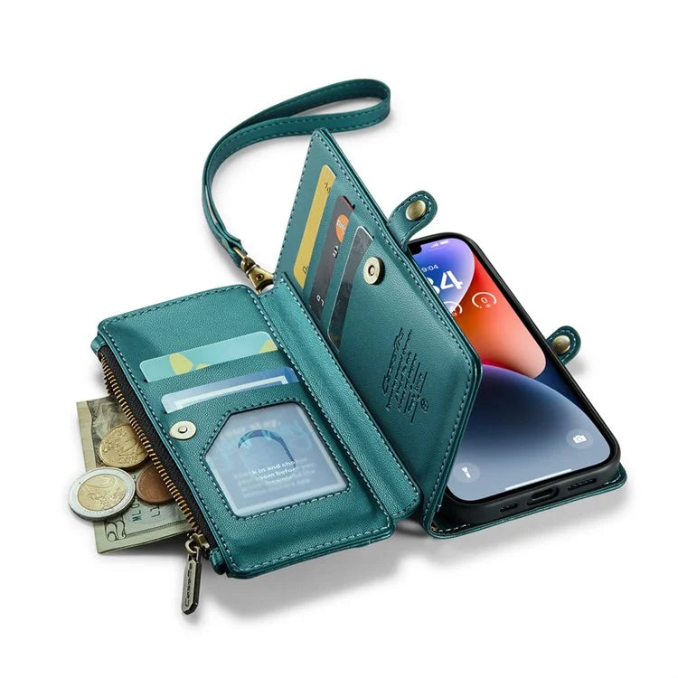 CASEME C36 Series For iPhone 14 Case Leather RFID Blocking Phone Cover Crossbody Shoulder Bag