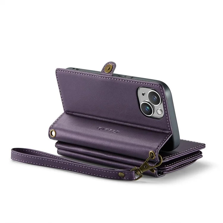 CASEME C36 Series For iPhone 14 Case Leather RFID Blocking Phone Cover Crossbody Shoulder Bag