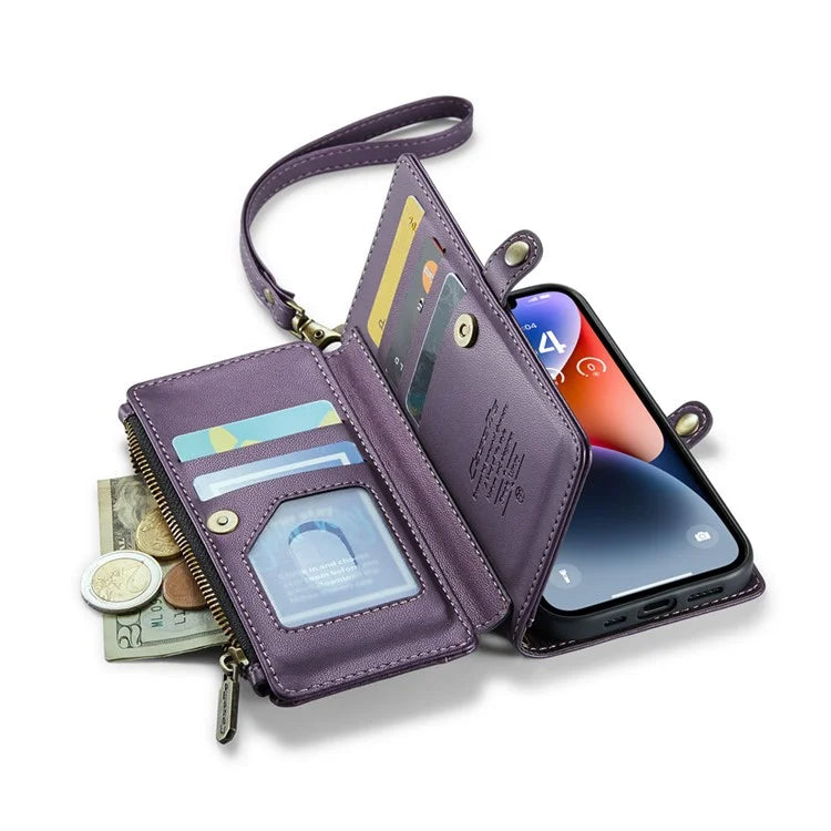 CASEME C36 Series For iPhone 14 Case Leather RFID Blocking Phone Cover Crossbody Shoulder Bag