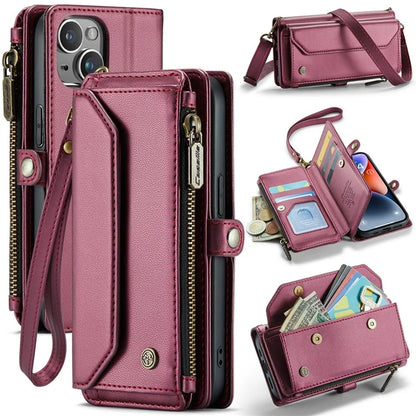 CASEME C36 Series For iPhone 14 Case Leather RFID Blocking Phone Cover Crossbody Shoulder Bag