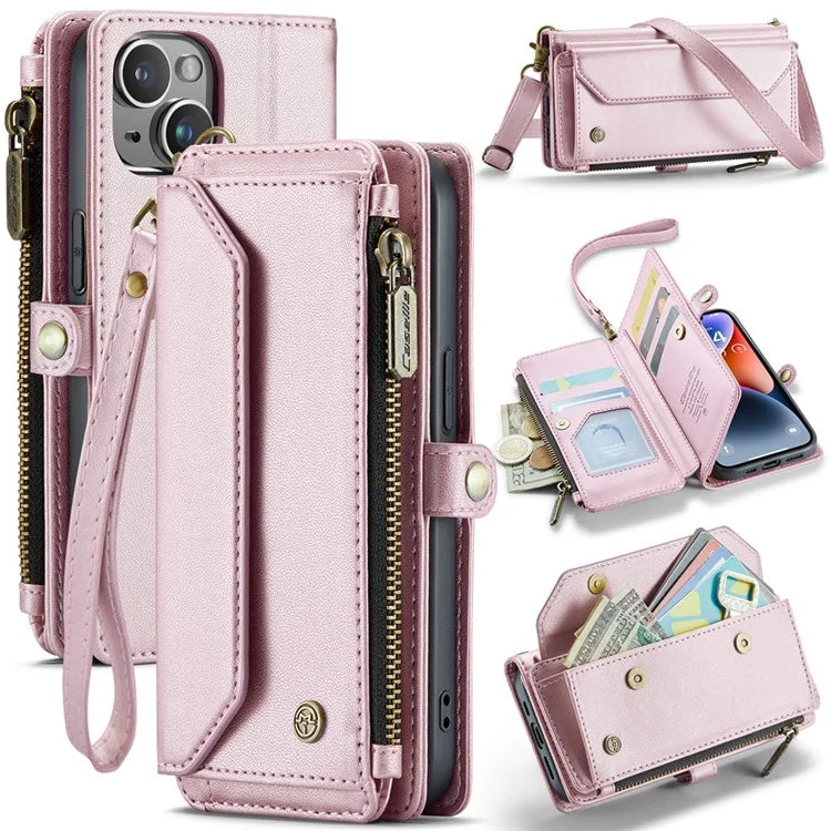 CASEME C36 Series For iPhone 14 Case Leather RFID Blocking Phone Cover Crossbody Shoulder Bag