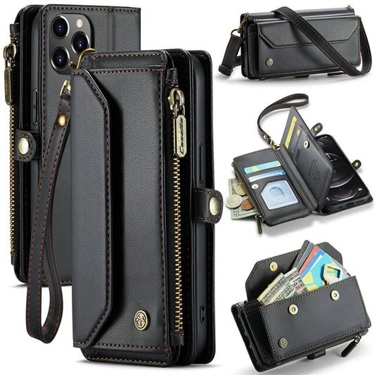 CASEME C36 Series For iPhone 12 Pro Max Case Leather Phone Cover 10 Card Holder RFID Blocking