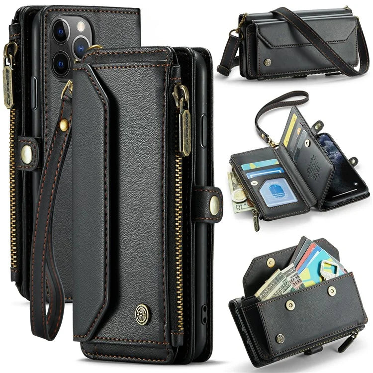 CASEME C36 Series For iPhone 11 Pro Case Zipper Purse PU Leather Crossbody Phone Cover