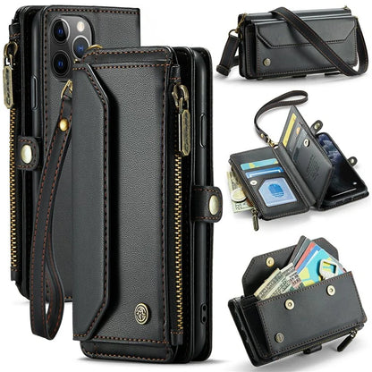 CASEME C36 Series For iPhone 11 Pro Case Zipper Purse PU Leather Crossbody Phone Cover