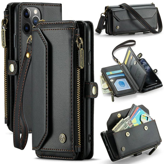 CASEME C36 Series For iPhone 11 Pro Case Zipper Purse PU Leather Crossbody Phone Cover