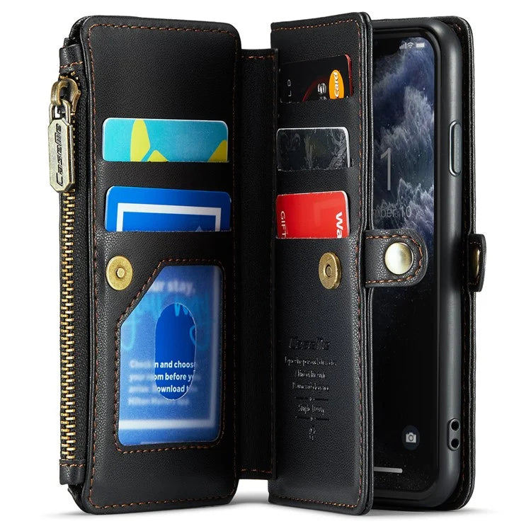 CASEME C36 Series For iPhone 11 Pro Case Zipper Purse PU Leather Crossbody Phone Cover