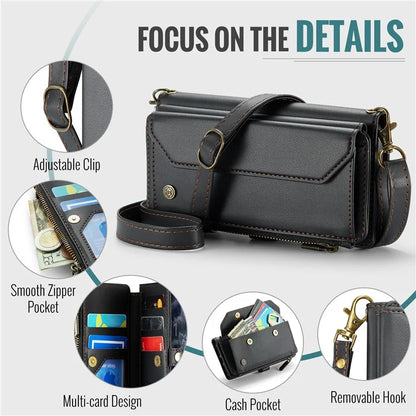 CASEME C36 Series For iPhone 11 Pro Case Zipper Purse PU Leather Crossbody Phone Cover