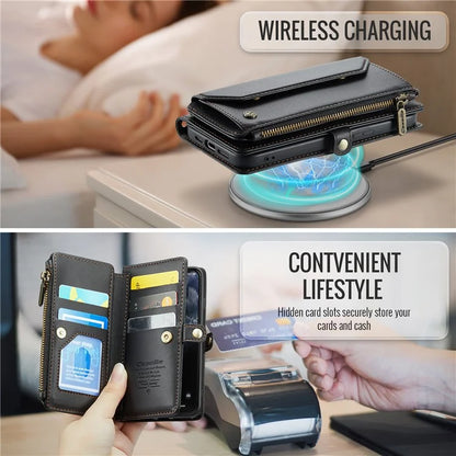CASEME C36 Series For iPhone 11 Pro Case Zipper Purse PU Leather Crossbody Phone Cover