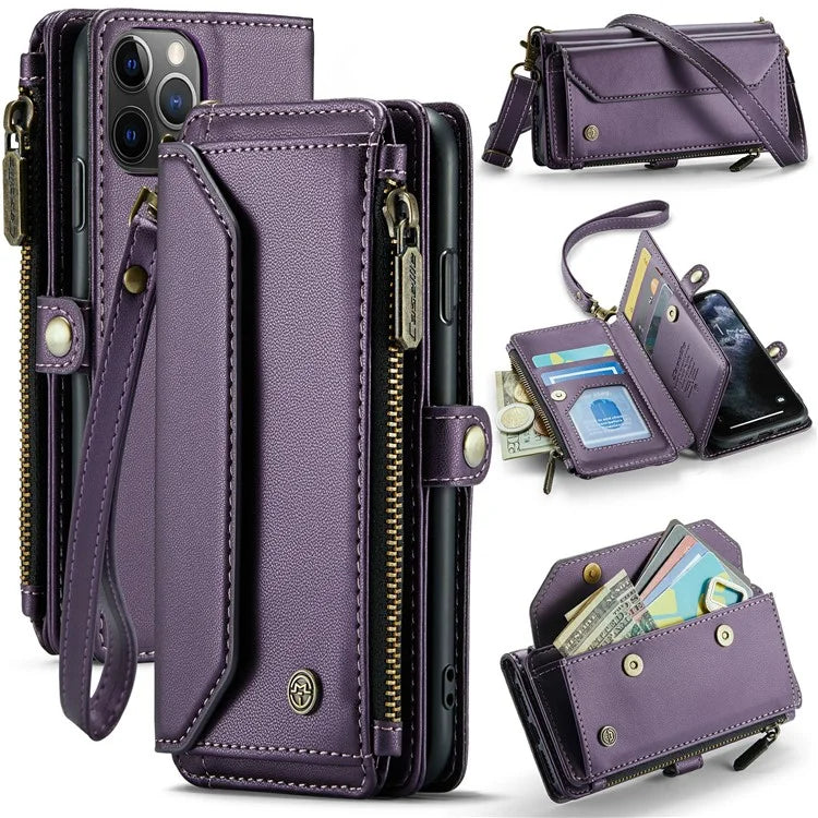 CASEME C36 Series For iPhone 11 Pro Case Zipper Purse PU Leather Crossbody Phone Cover