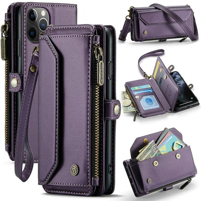 CASEME C36 Series For iPhone 11 Pro Case Zipper Purse PU Leather Crossbody Phone Cover