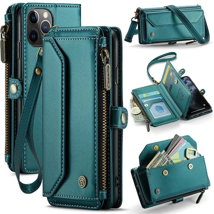 CASEME C36 Series For iPhone 11 Pro Case Zipper Purse PU Leather Crossbody Phone Cover
