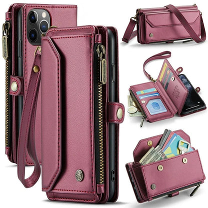 CASEME C36 Series For iPhone 11 Pro Case Zipper Purse PU Leather Crossbody Phone Cover