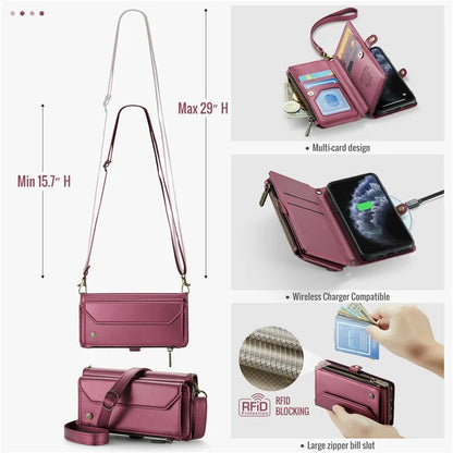 CASEME C36 Series For iPhone 11 Pro Case Zipper Purse PU Leather Crossbody Phone Cover