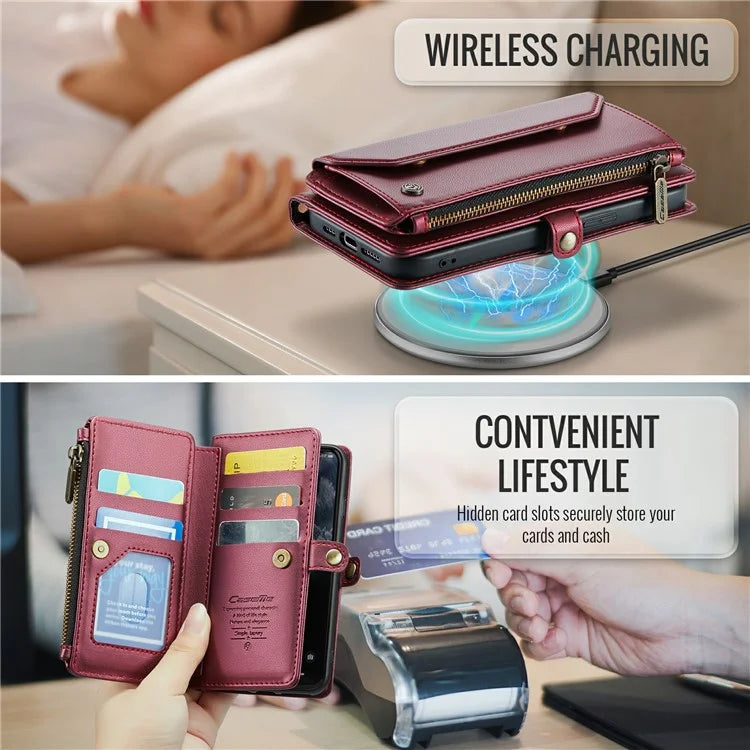 CASEME C36 Series For iPhone 11 Pro Case Zipper Purse PU Leather Crossbody Phone Cover