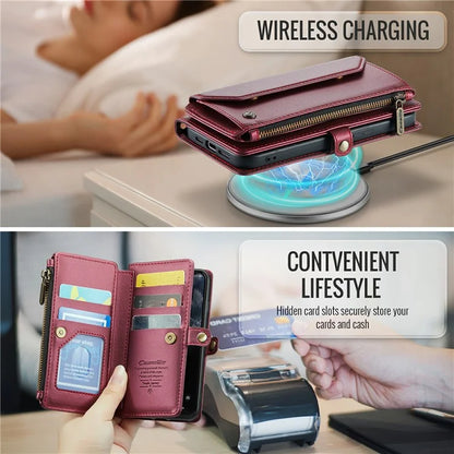 CASEME C36 Series For iPhone 11 Pro Case Zipper Purse PU Leather Crossbody Phone Cover