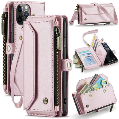 CASEME C36 Series For iPhone 11 Pro Case Zipper Purse PU Leather Crossbody Phone Cover