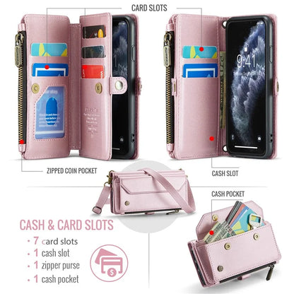 CASEME C36 Series For iPhone 11 Pro Case Zipper Purse PU Leather Crossbody Phone Cover