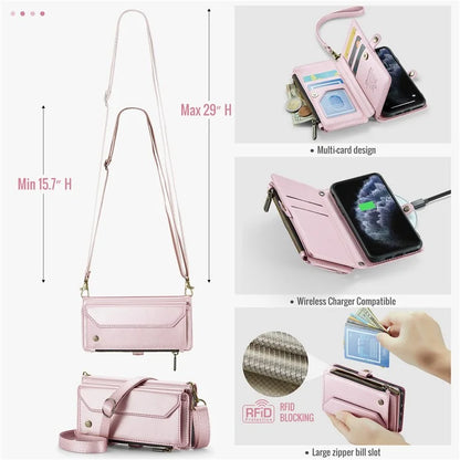 CASEME C36 Series For iPhone 11 Pro Case Zipper Purse PU Leather Crossbody Phone Cover