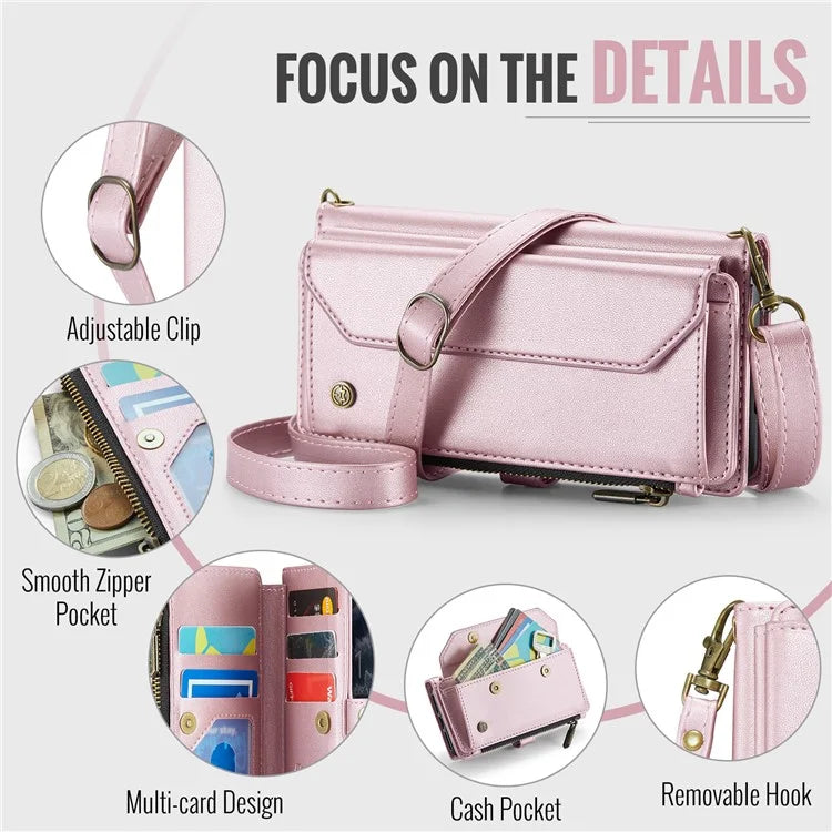 CASEME C36 Series For iPhone 11 Pro Case Zipper Purse PU Leather Crossbody Phone Cover