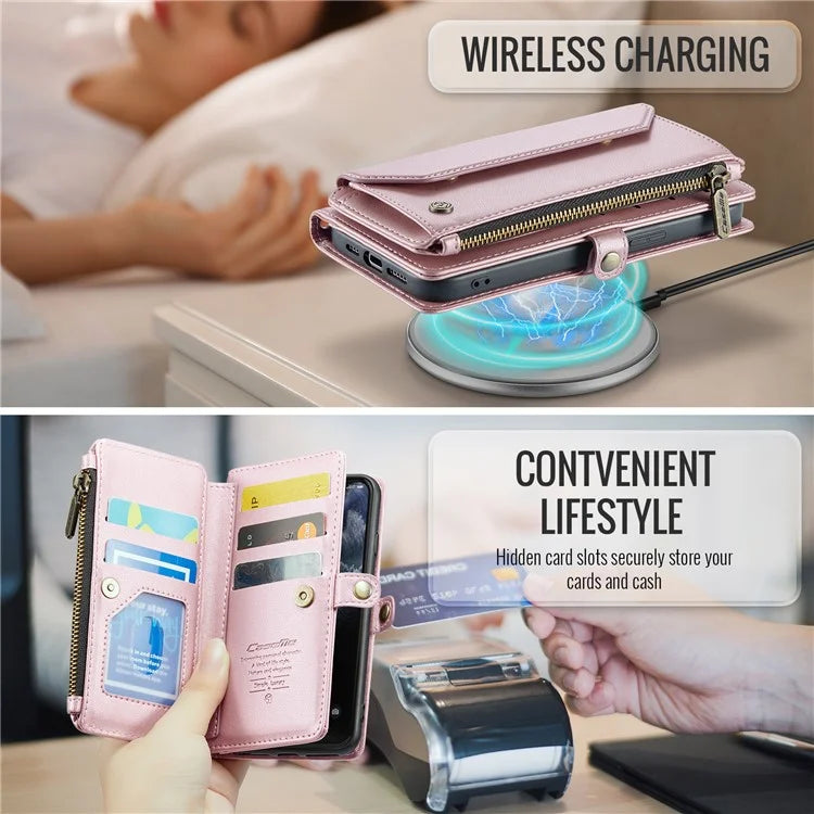 CASEME C36 Series For iPhone 11 Pro Case Zipper Purse PU Leather Crossbody Phone Cover