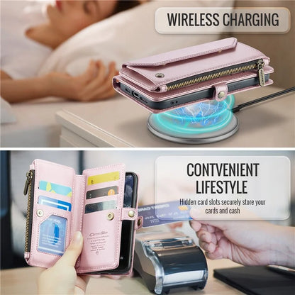 CASEME C36 Series For iPhone 11 Pro Case Zipper Purse PU Leather Crossbody Phone Cover