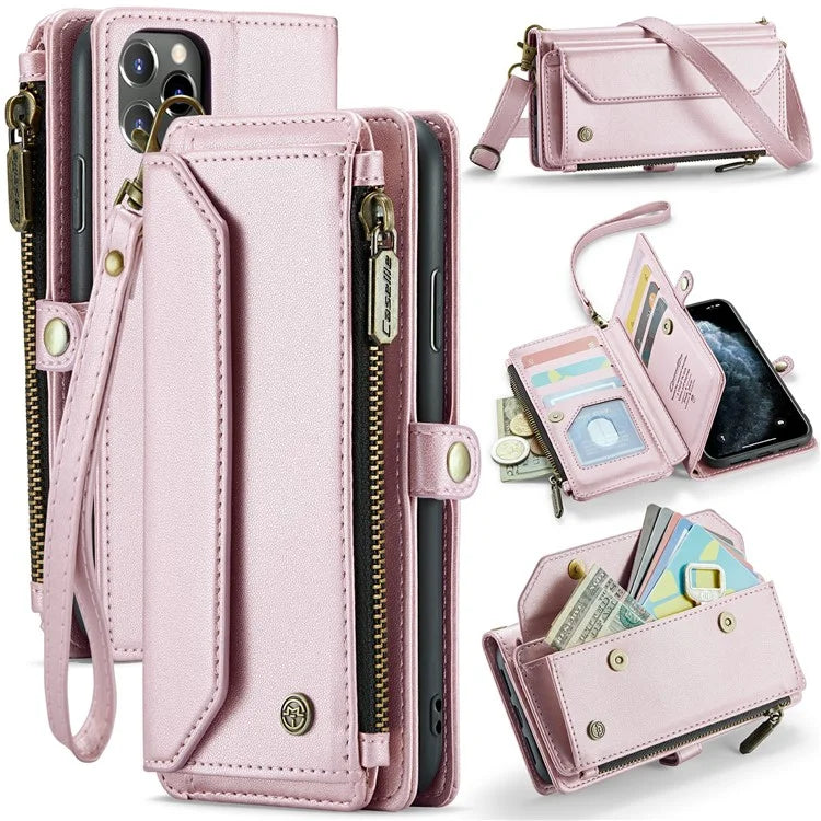 CASEME C36 Series For iPhone 11 Pro Max Crossbody Case RFID Blocking Leather Phone Cover Zipper Wallet